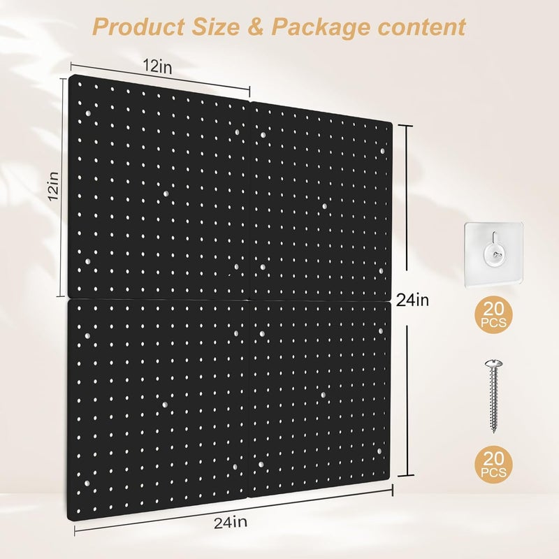 FZK PegBoard,4 Pack Peg Board,ABS Black Pegboard, 24x24inch,Pegboard Wall Organizer, Peg Board for Walls,Plastic pegboard,Suitable for Office Craft Room Kitchen and Item Display - Image 2
